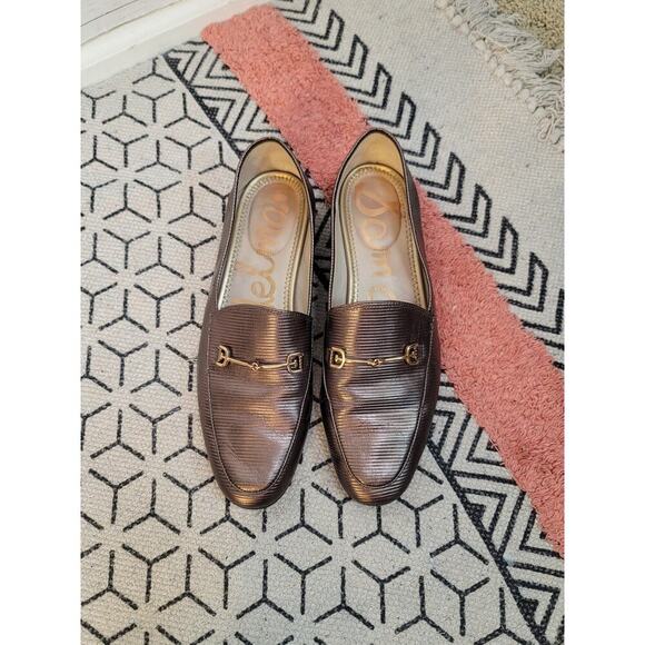 SAM EDELMAN LORAINE LEATHER LOAFERS in Black/Amethyst Metallic  SZ 9 - Picture 7 of 16